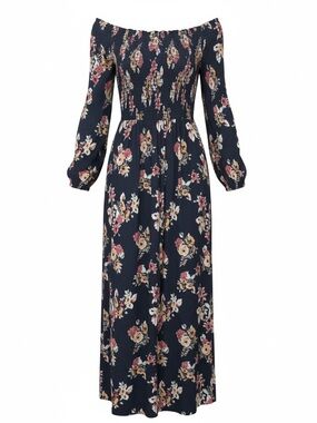 Altard State Off The Shoulder Black Floral Stretchy Maxi Dress with Slit